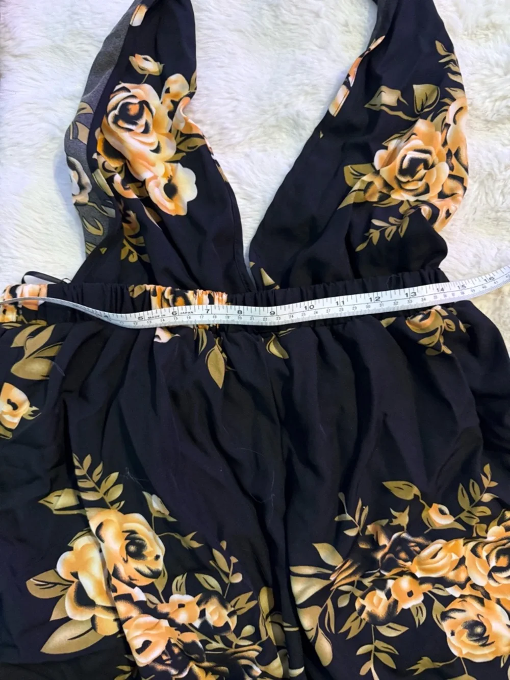 Floral V-Neck Black Wrap Romper - Picture 5 of 6